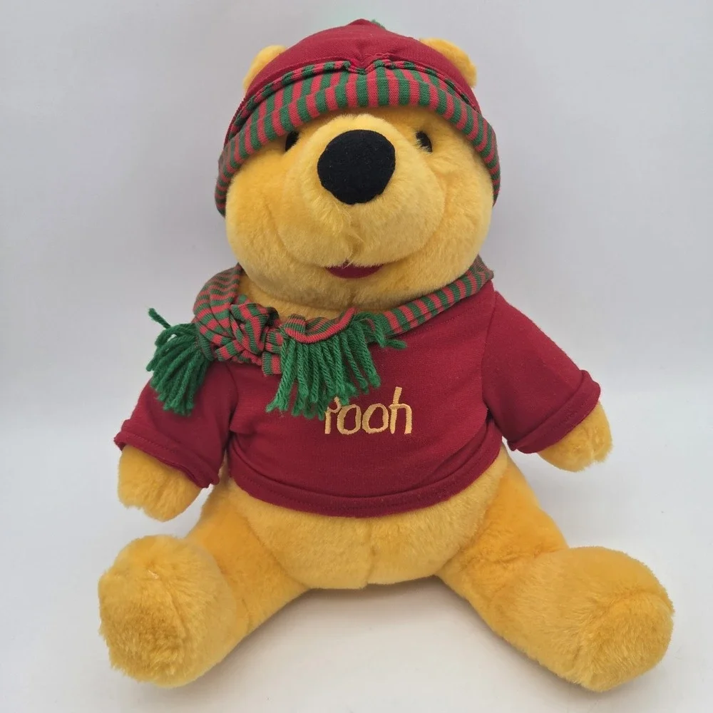 Disney Winnie The Pooh Bear Plush Arco Christmas Holiday Hat Scarf Mattel 13